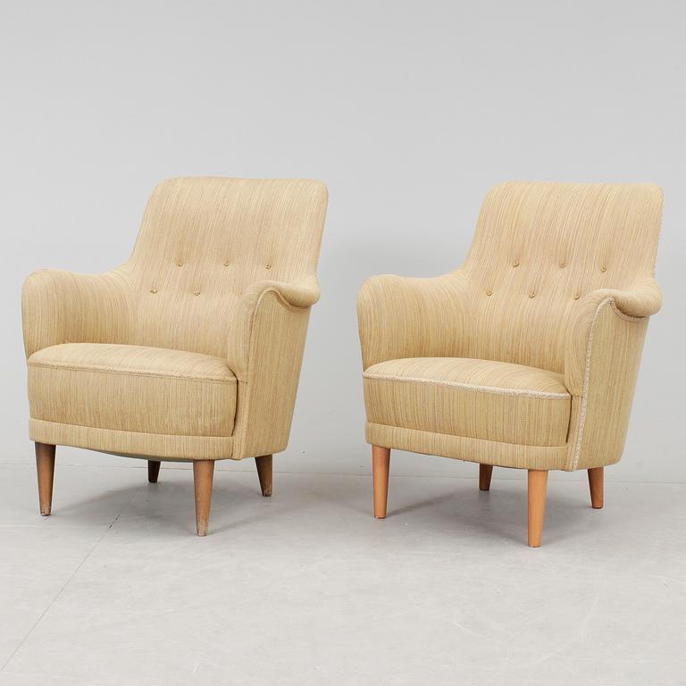 FÅTÖLJER, ett par, "Samsas", Carl Malmsten, AB OH Sjögren stoppmöbler Tranås, 1900-talets andra hälft.