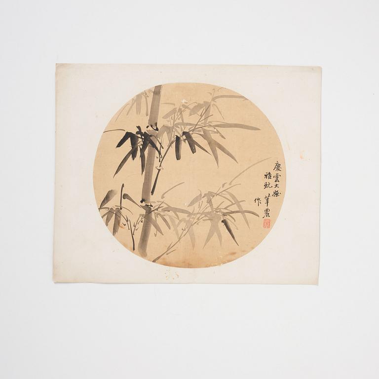 A group of three fan paintings, Qing dynasty.