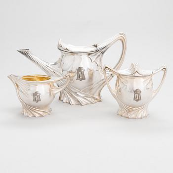 A 3-piece Art Nouveau silver plated tea set, Paul Follot, France early 20th century.