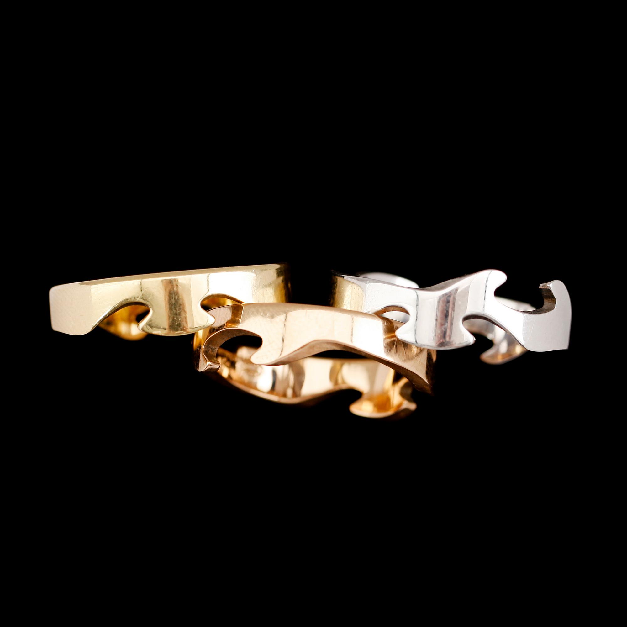RING, 18 k flerfärgat guld, "Fusion", Nina Koppel, Georg Jensen, Danmark. Vikt 20 g.