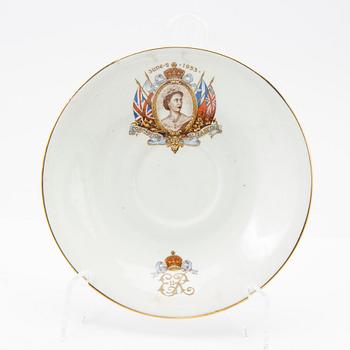 English Queen Elizabeth II Coronation Souvenir Cup and saucer 1953, seven pieces.