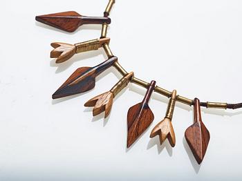 Vivianna Torun Bülow-Hübe, a leather necklace with brass and carved wooden details, Stockholm ca 1948.