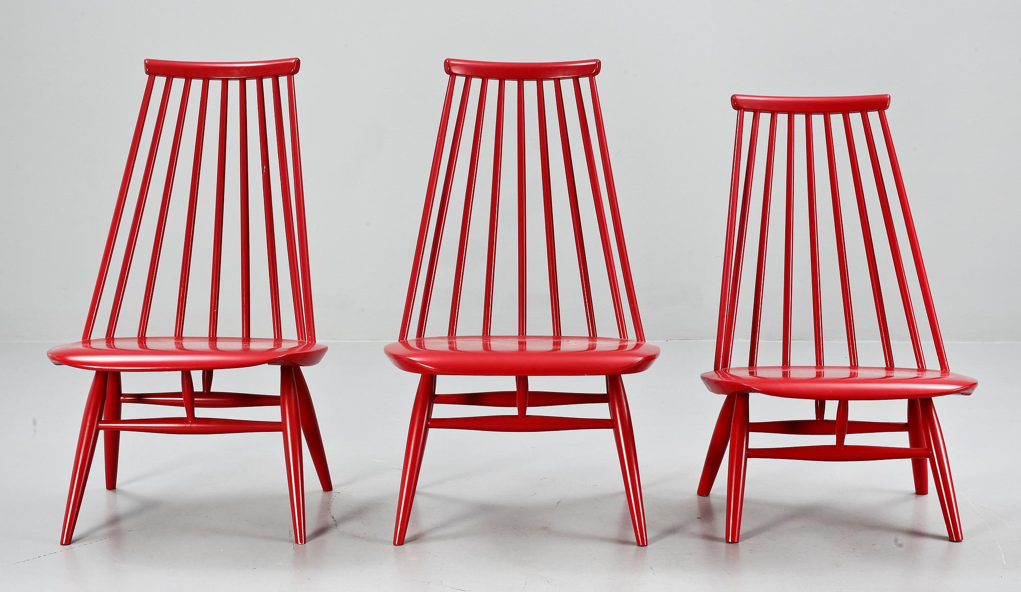 STOLAR, 3 st, "Mademoiselle", Ilmari Tapiovaara, Edsbyverken, modellen formgiven 1958.