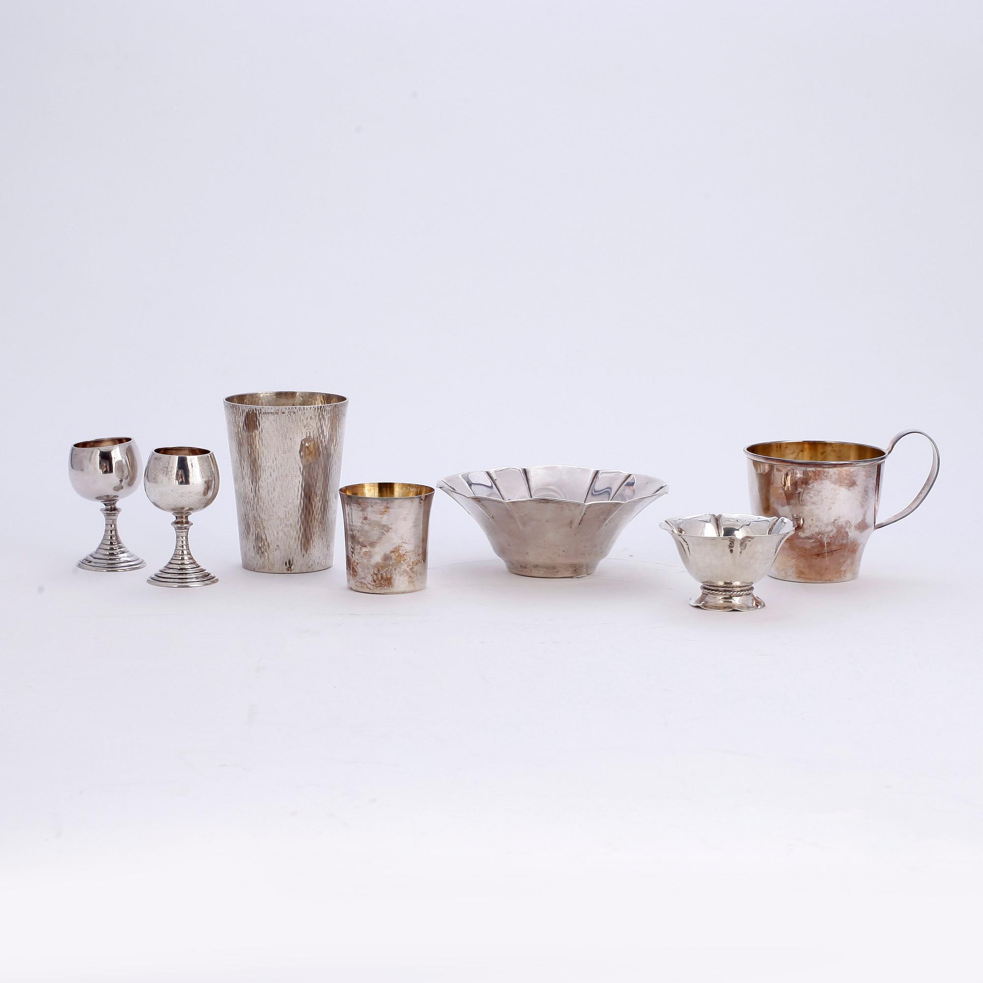 PARTI SILVER, 8 delar, bl.a. GAB, Stockholm, 1967. Vikt 252 gram.