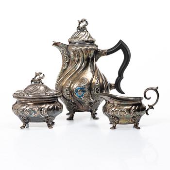 C.G. Hallberg, Kaffeservis, 3 delar, silver, Stockholm 1946.