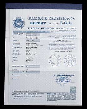 ÖRHÄNGEN, 1 par, 18 k vitguld, solitära briljantslipade diamanter ca 1.96 ct, mindre briljantslipade diamanter tot 0.22.
