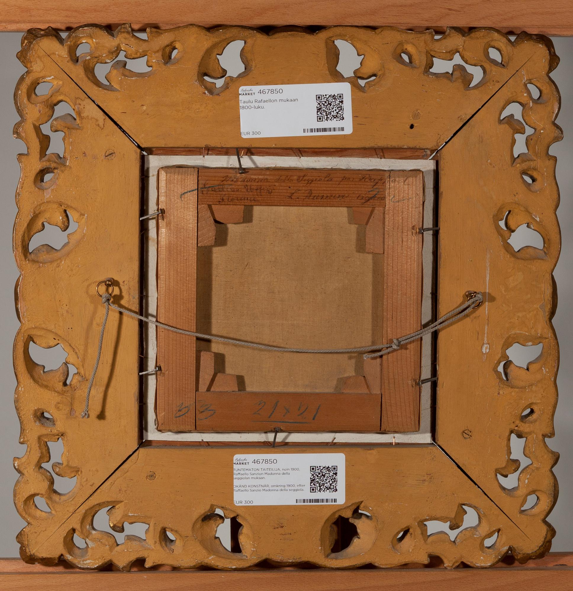 OKÄND KONSTNÄR, omkring 1900, efter Raffaello Sanzios Madonna della Seggiola.