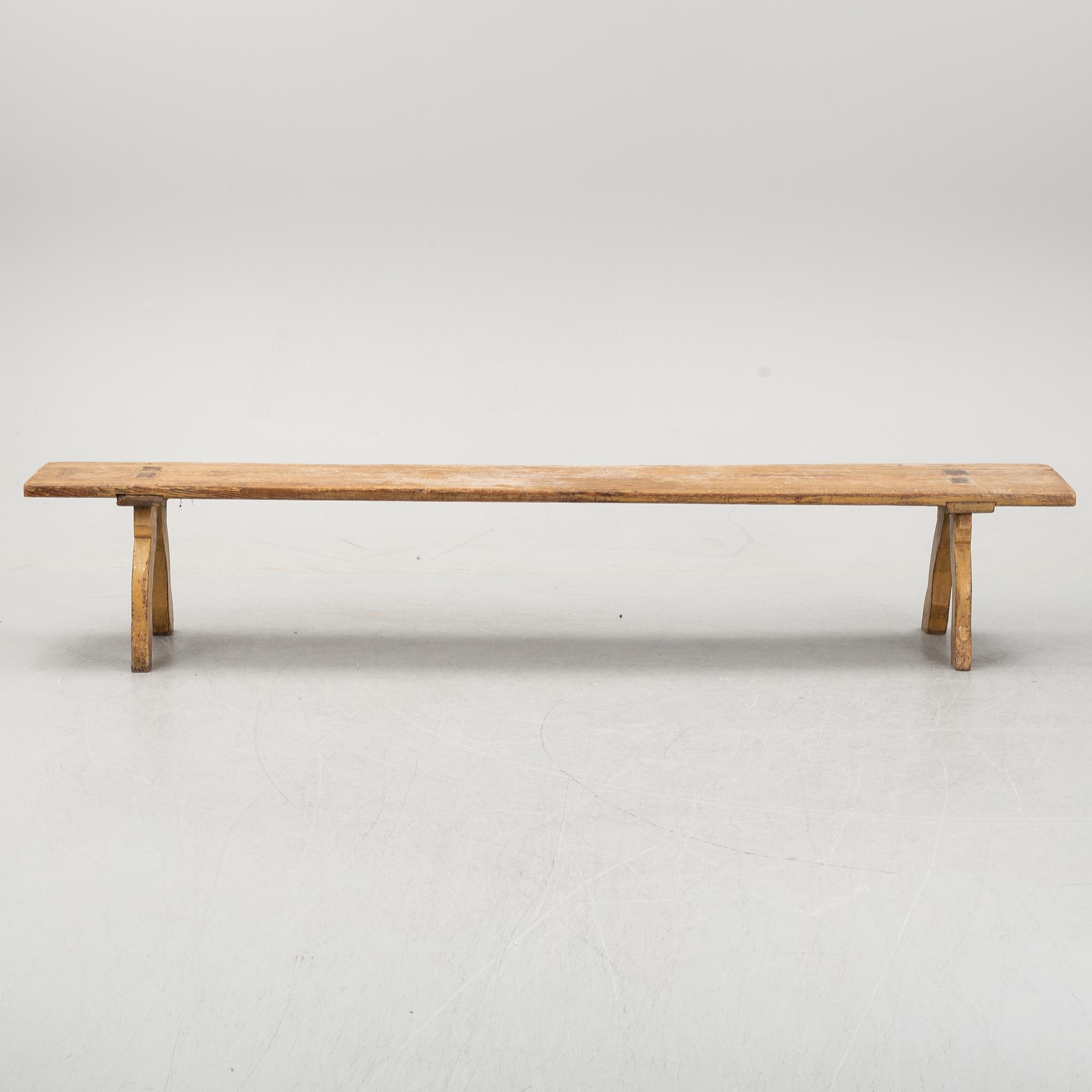 A painted pine bench, 19th Century.