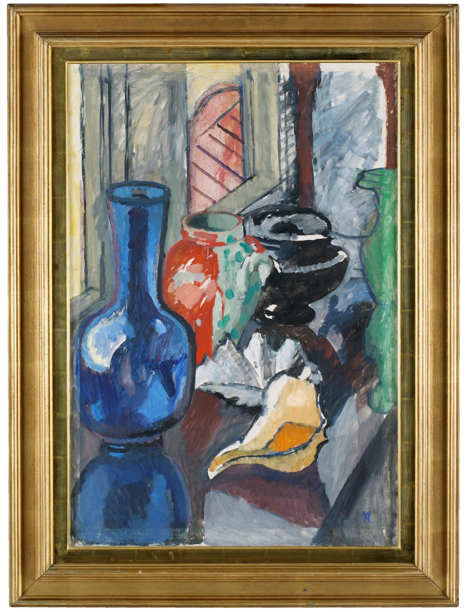 Hilding Linnqvist, Stilleben med vaser och snäcka.