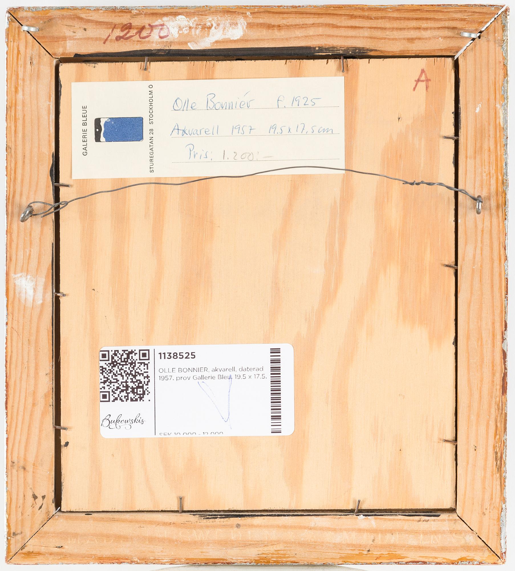 Olle Bonniér, watercolour signed and dated 57.