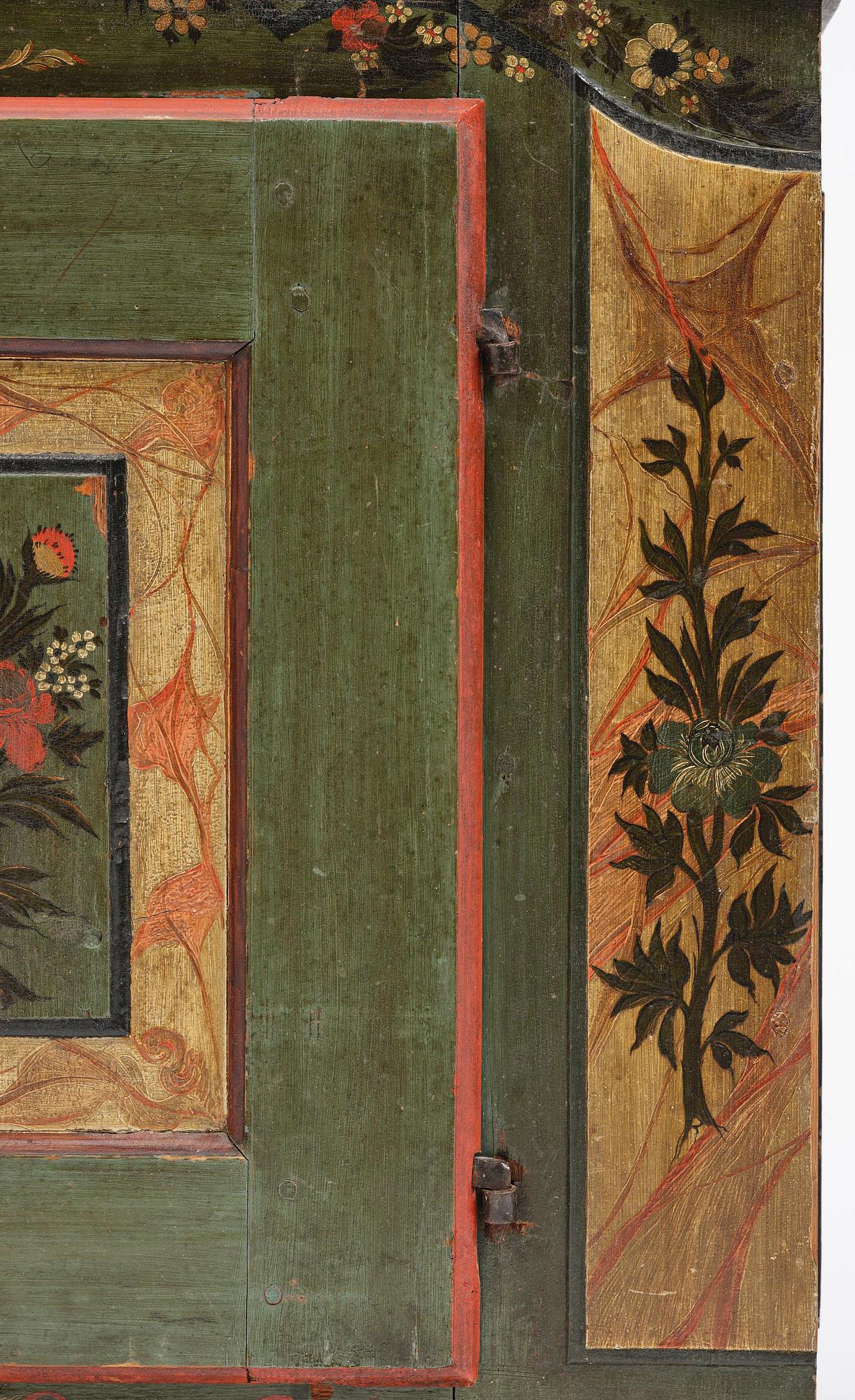 Hängskåp, allmoge, av Jöns Månsson, Forsa, Hälsingland, märkt JSS 1792.