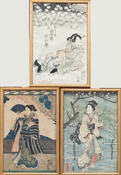 TRÄSNITT, 3 st, Japan, 1800/1900-tal.