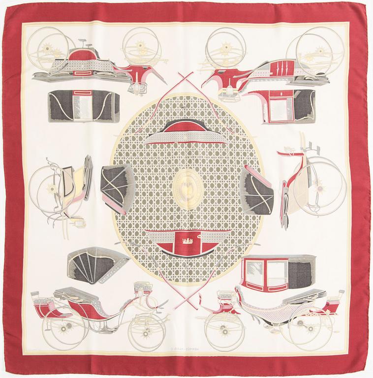 Hermès, a 'Les Voitures à Transformation' silk scarf.