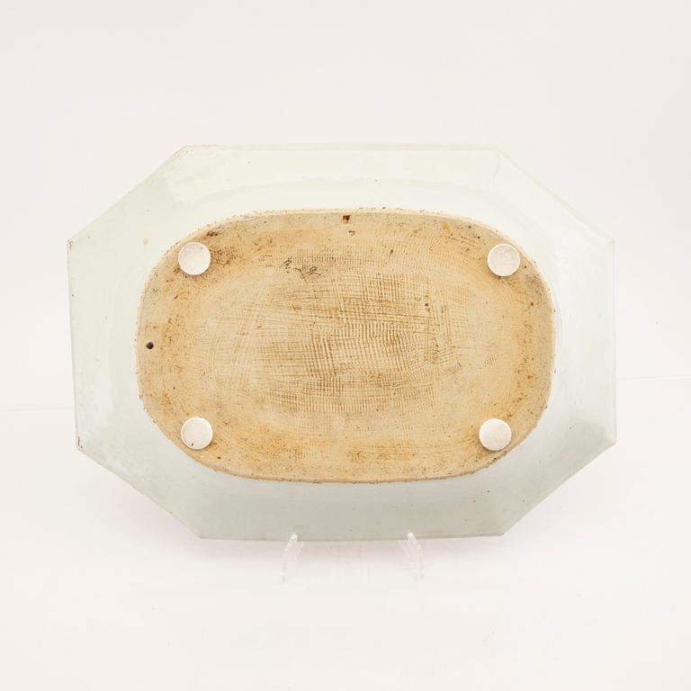 A Chinese famille rose tureen with cover and plate later part of the 18th century.