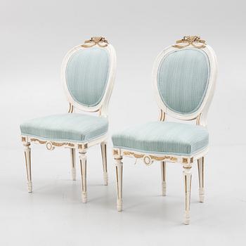 Chairs 4 pcs and table, Gustavian style, from around the year 1900.
