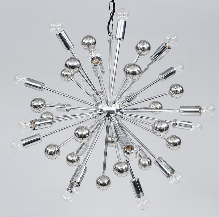 TAKLAMPA, sputnik-modell, 1900-talets slut, höjd exklusive kedja 57 cm.