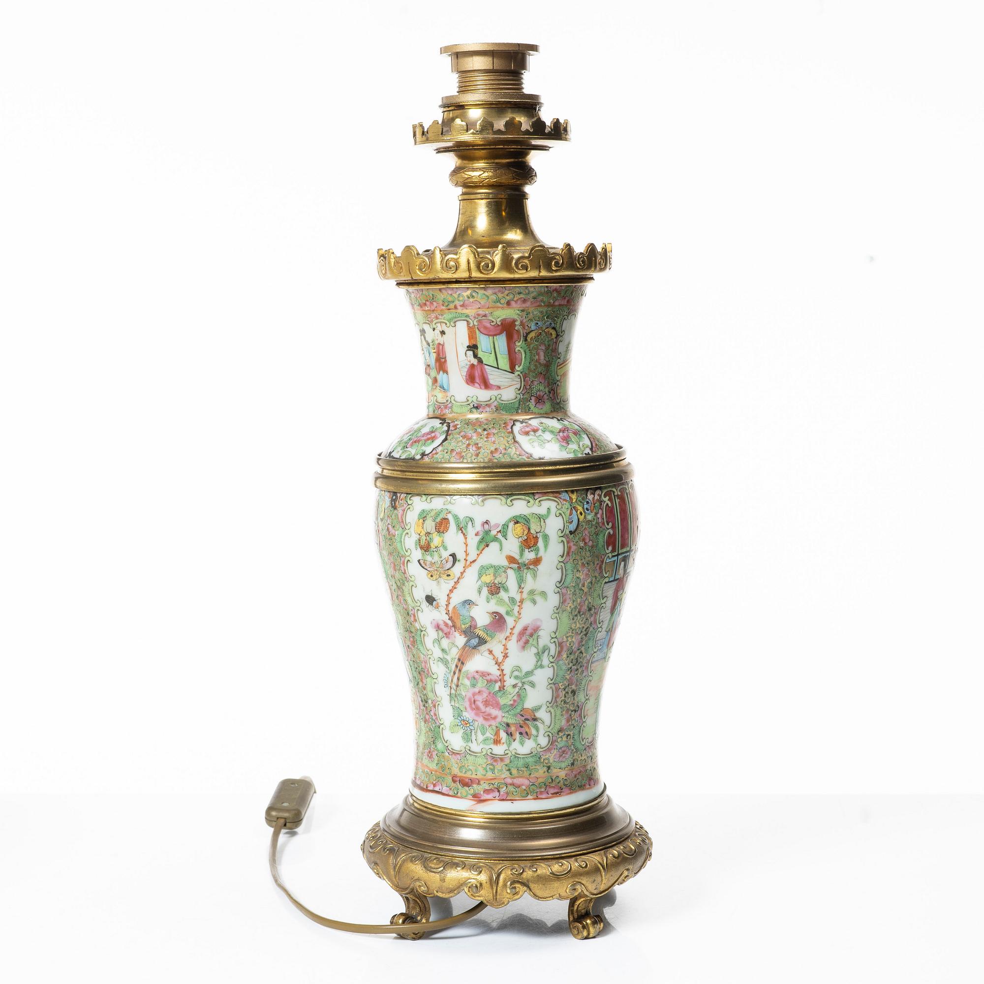 A famille rose Canton vase/table lamp, Qing dynasty, 19th century.