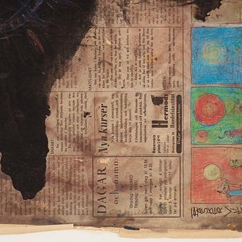 CO Hultén, mixed media on newspaper, signed and executed 1946.