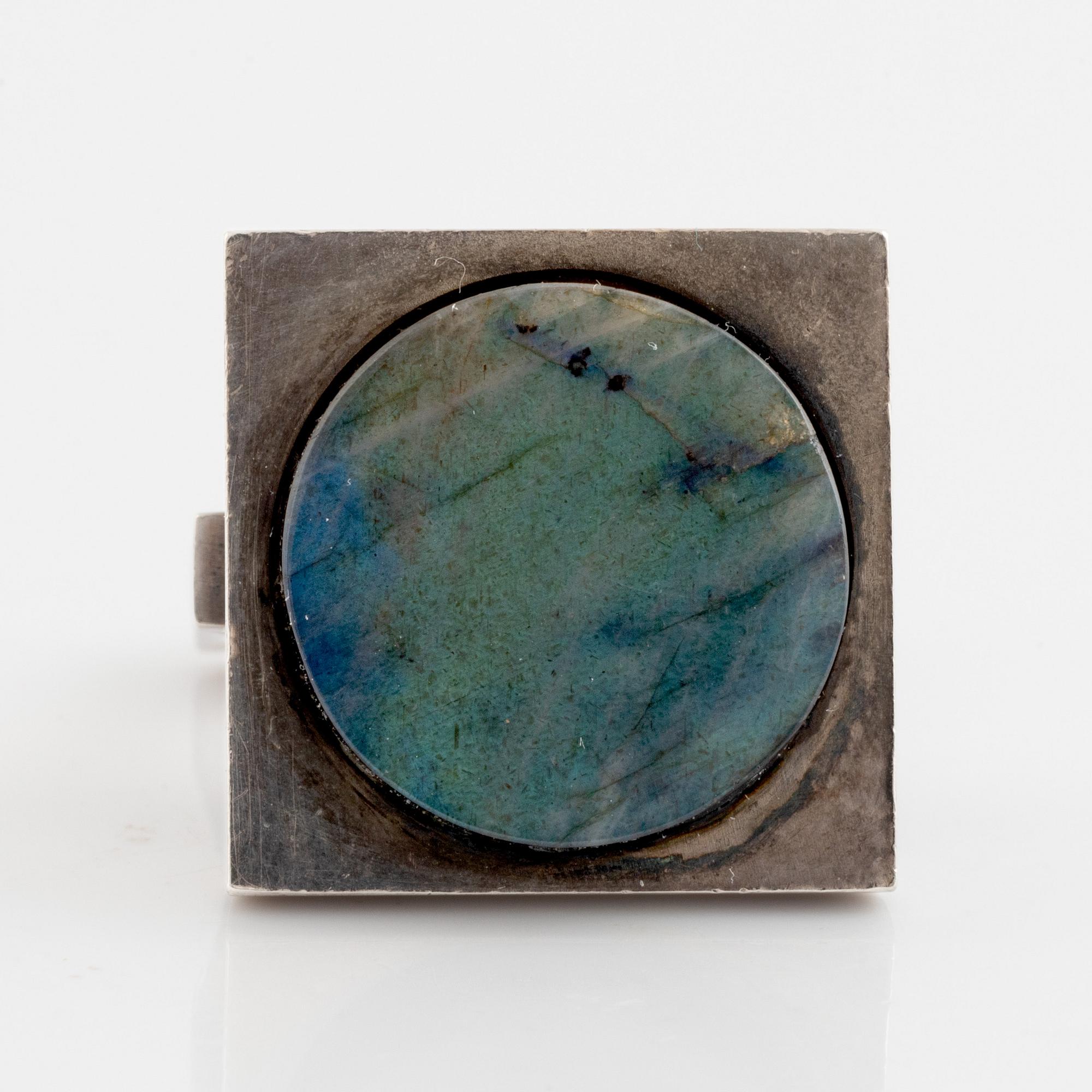 Bent Gabrielsen, Georg Jensen, ring, silver with labradorite disc, Denmark 1960's.