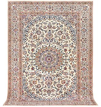 A Nain carpet, 9 laa, part silk, Iran, c. 335 x 245 cm.