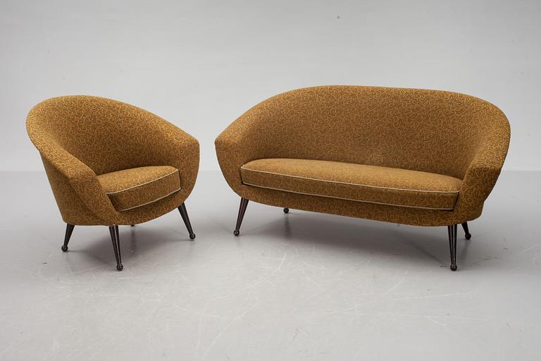 SOFFA och FÅTÖLJ, "Tellus" design Folke Janson för SM Wencrattz 1950-tal.