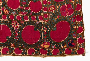An antique Suzani embroidery, probably Tashkent region, Uzbekistan, 19th century, c. 221 x 184 cm.