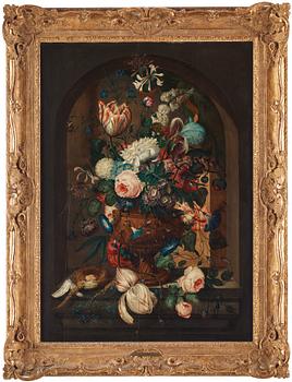 Coenraet (Conrad) Roepel After, Stillife with flowers, butterflies and a birds nest.