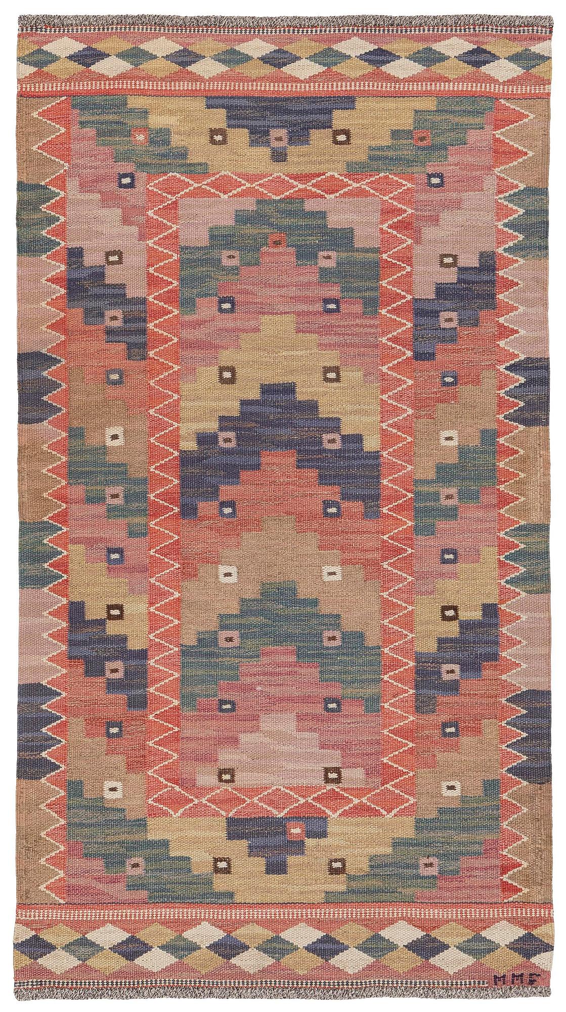 Märta Måås-Fjetterström, matta, "Policolor", rölakan, ca  218 x 119 cm, signerad MMF.