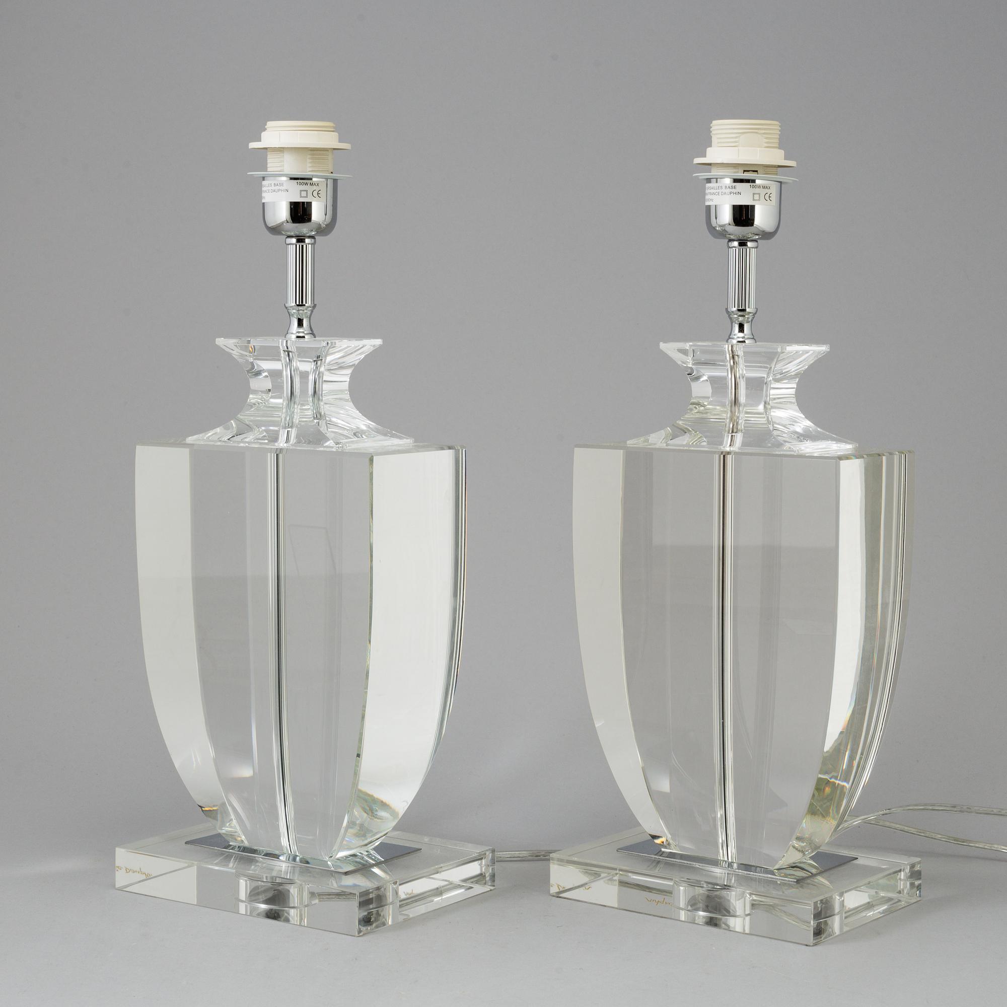 A pair of glass table lamps from Le Dauphin, France, 20th century.