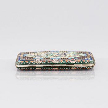 A Russian parcel-gilt silver and cloisonné enamel cigarette-case, Bril & Girshman, Moscow 1908-1917.