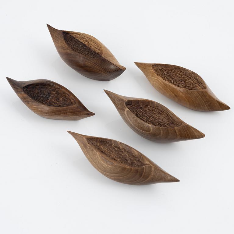 Magnus Ek, a set of five walnut wood canapé holders for Oaxen Krog.