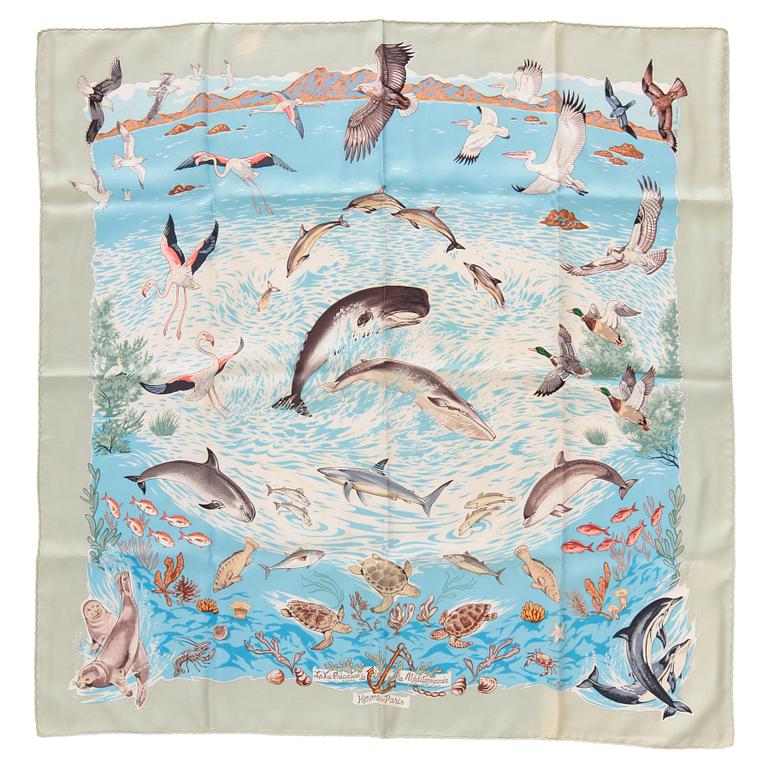 HERMÈS, silk scarf, "La Vie précieuse de la Méditerranée".
