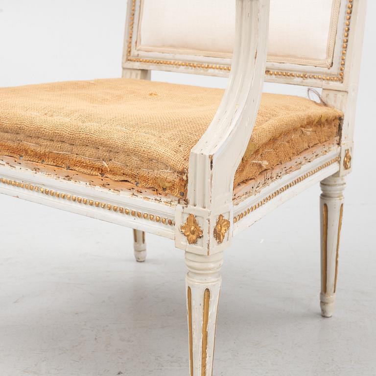 A Gustavian open armchair, Stockholm, late 18th century.