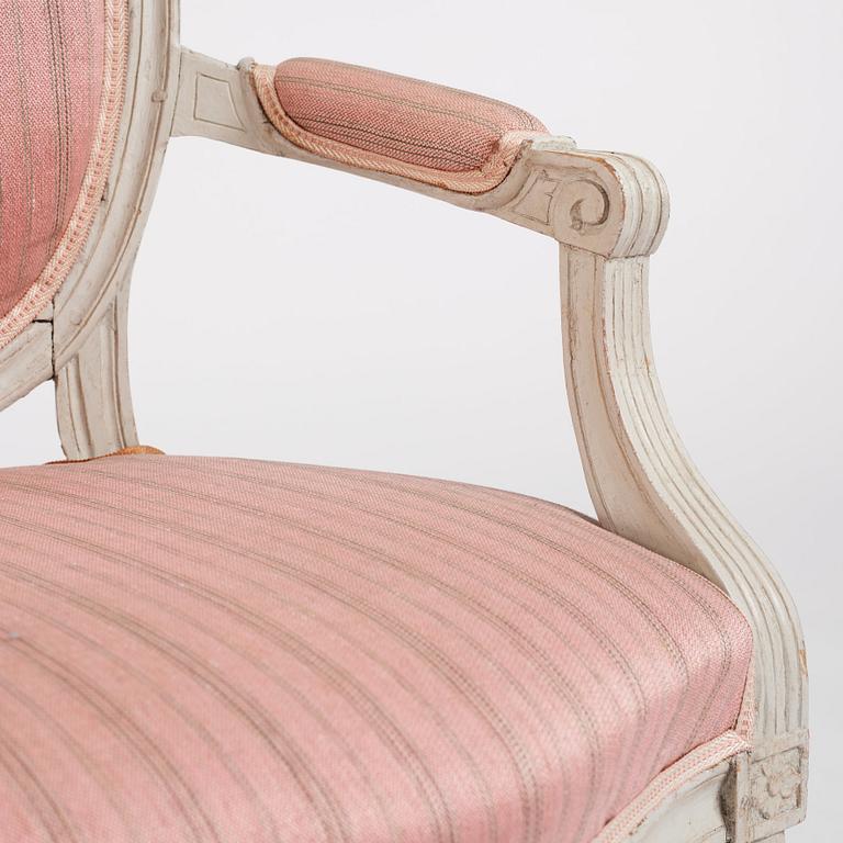 A pair of Gustavian open armchairs, late 18th century.