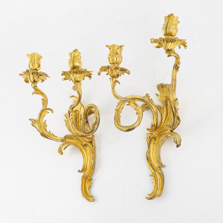 A pair of French Louis XV style two-branch appliques, 19th century.