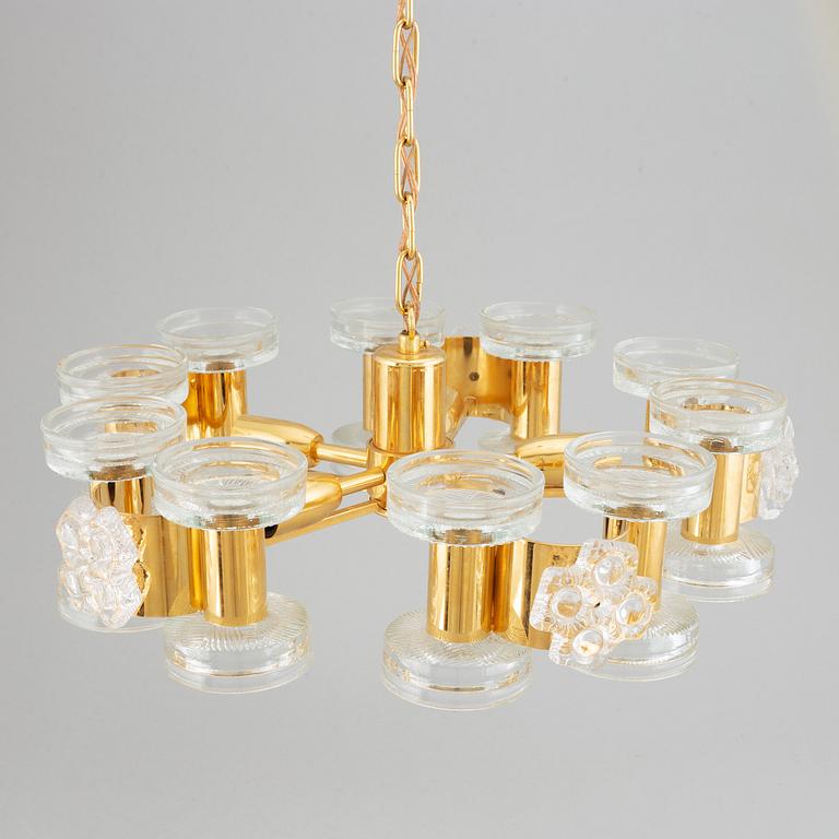 A brass and glass ceiling glass,  second half of 20th Century.