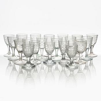 A group of 20 late gustavian liquer glasses, various manufactories, 19th century.