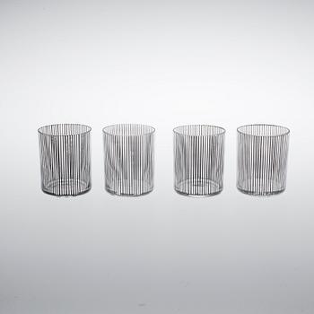 GLAS, KARAFF OCH SKÅL, 14 delar, glas, "Stripe", Bengt Orup, Johansfors.