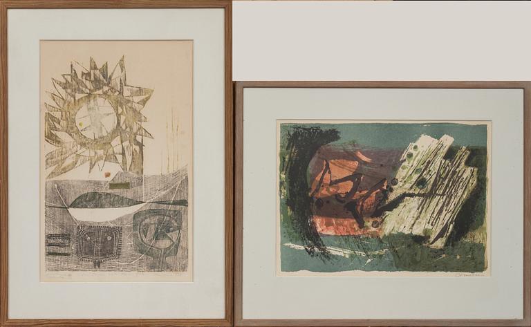 CARL OTTO HULTÉN, färglitografier, 2 st, signerade.