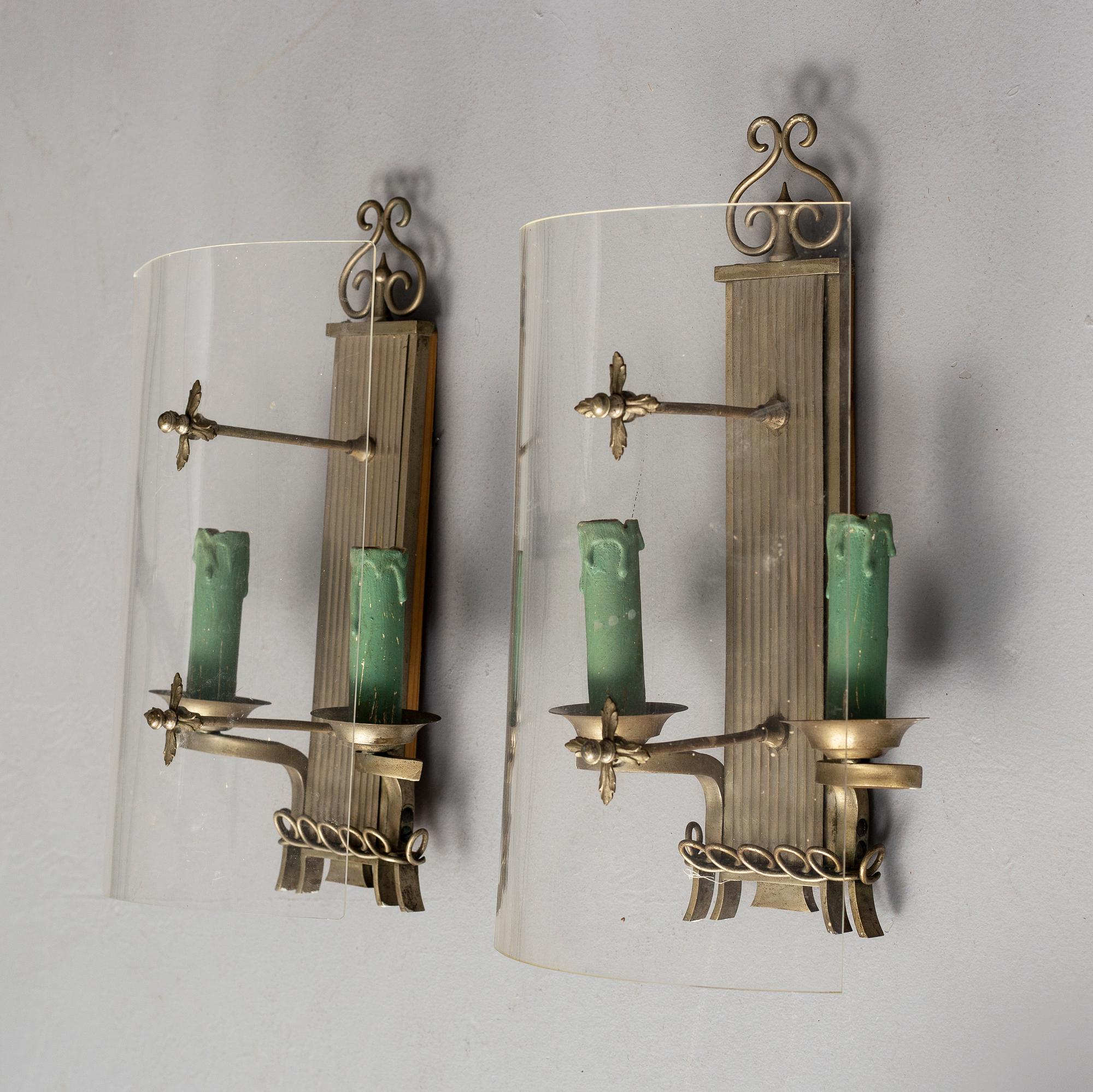 VÄGGLAMPETTER, ett par, Art Déco, 1920-tal.