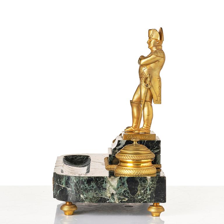 A French Empire-style gilt bronze and marble inkstand, late 19th century.