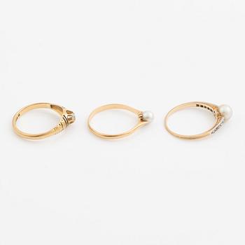 Ring, six pieces, 18K gold with, among other things, pearls and rose-cut diamond.