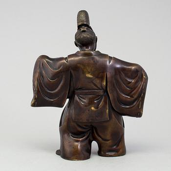 Two Japanese bronze sculptures of dancers, Meiji period (1868-1912). Signed to base.