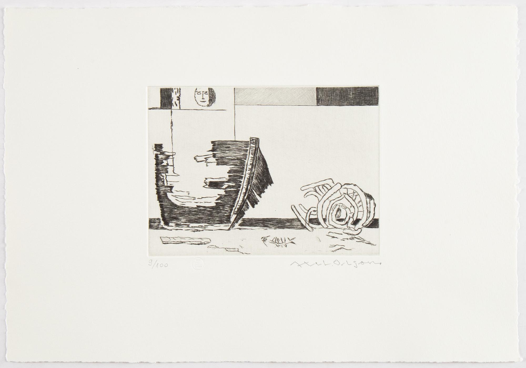 Axel Olson, mapp med tre torrnålsetsningar, 1984, signerade 9/100.