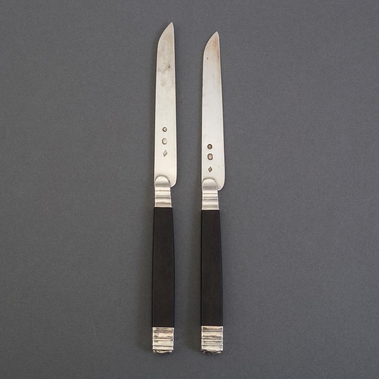 12 French silver and ebony fruit knives, 1809-19.