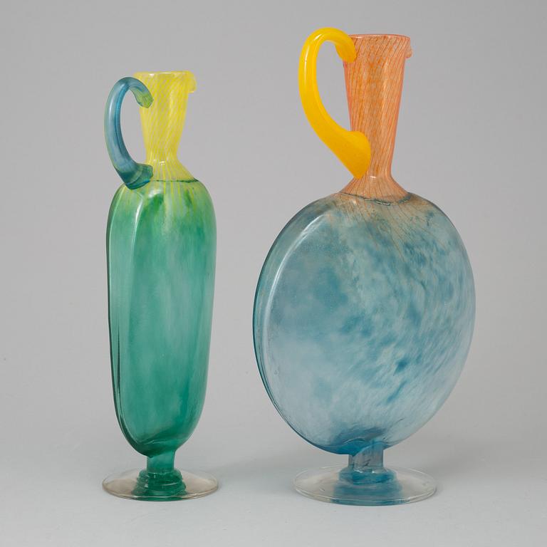 Two Kjell Engman glass decanters, Kosta Boda Artist Collection.