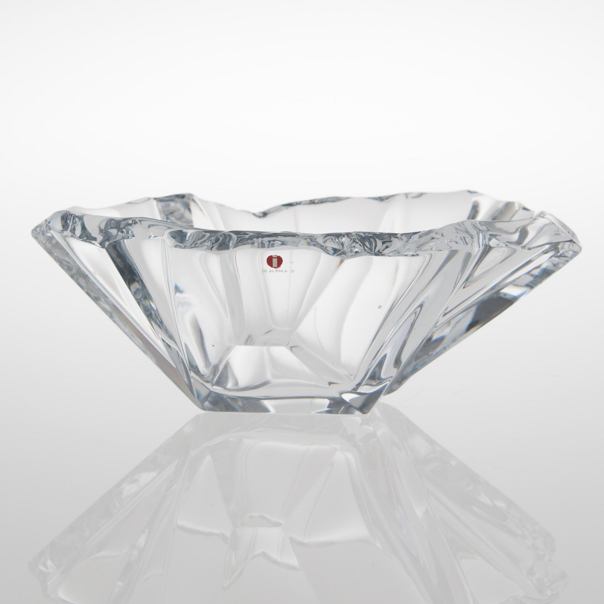 A TAPIO WIRKKALA GLASS BOWL. Signed Tapio Wirkkala Iittala 3847.