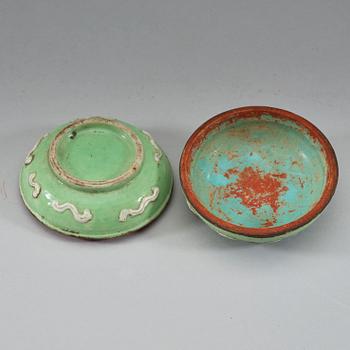 A bisquit pale green dragon box with cover, Qing dynasty 19th century.