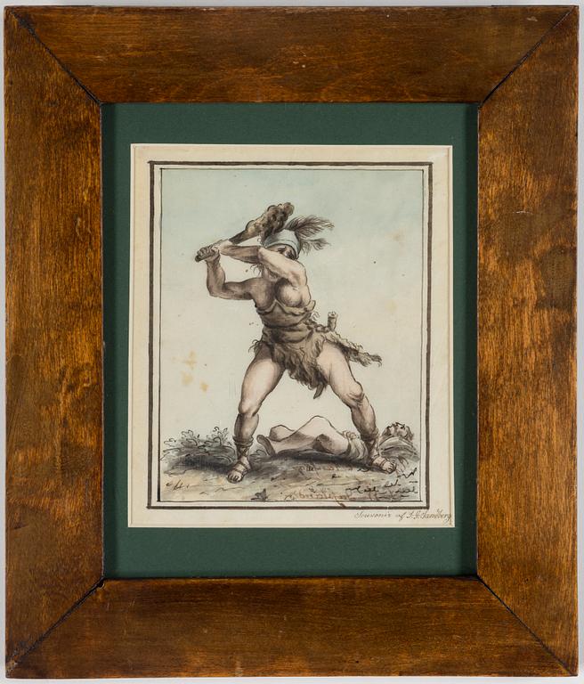 JOHAN GUSTAF SANDBERG, Ink wash, signed  "Souvenir af J. G. Sandberg".