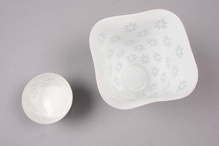 SKÅLAR, 2 st, risporslin, Friedl Kjellberg, Arabia, Finland, 1900-talets mitt.